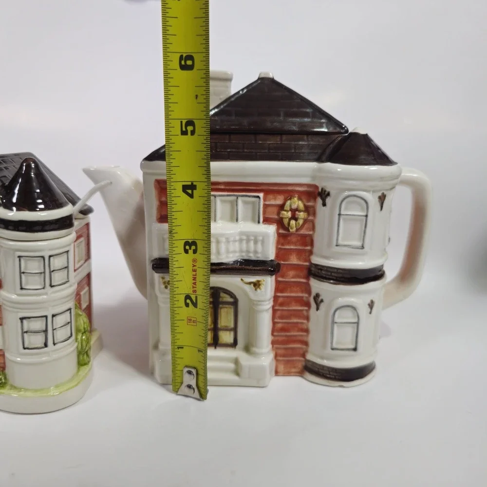 Vintage Otagiri 2Pc Hand Painted Cottage House Teapot and Sugar Set Japan
